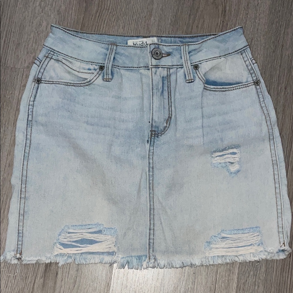 Mudd Light Wash Distressed Denim Mini Skirt